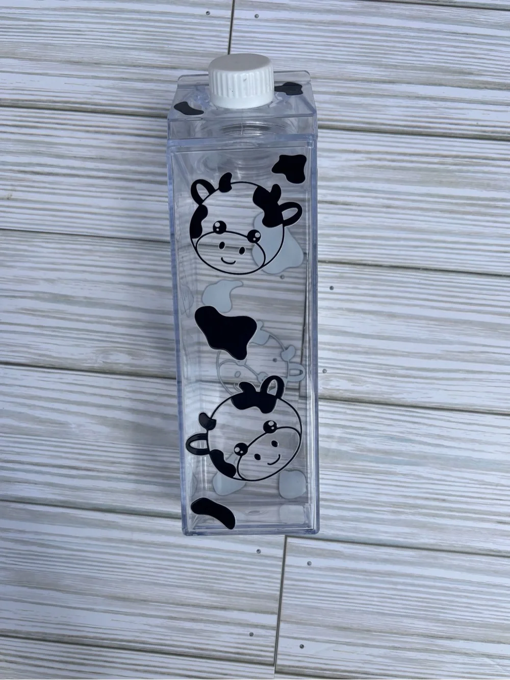Clear Small Pet Water Bottle with Black Cow Print